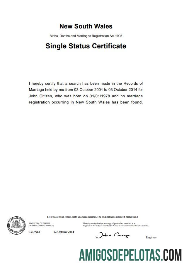 Realista modelo de certificado de divórcio Austrália Nova Gales do Sul em Word